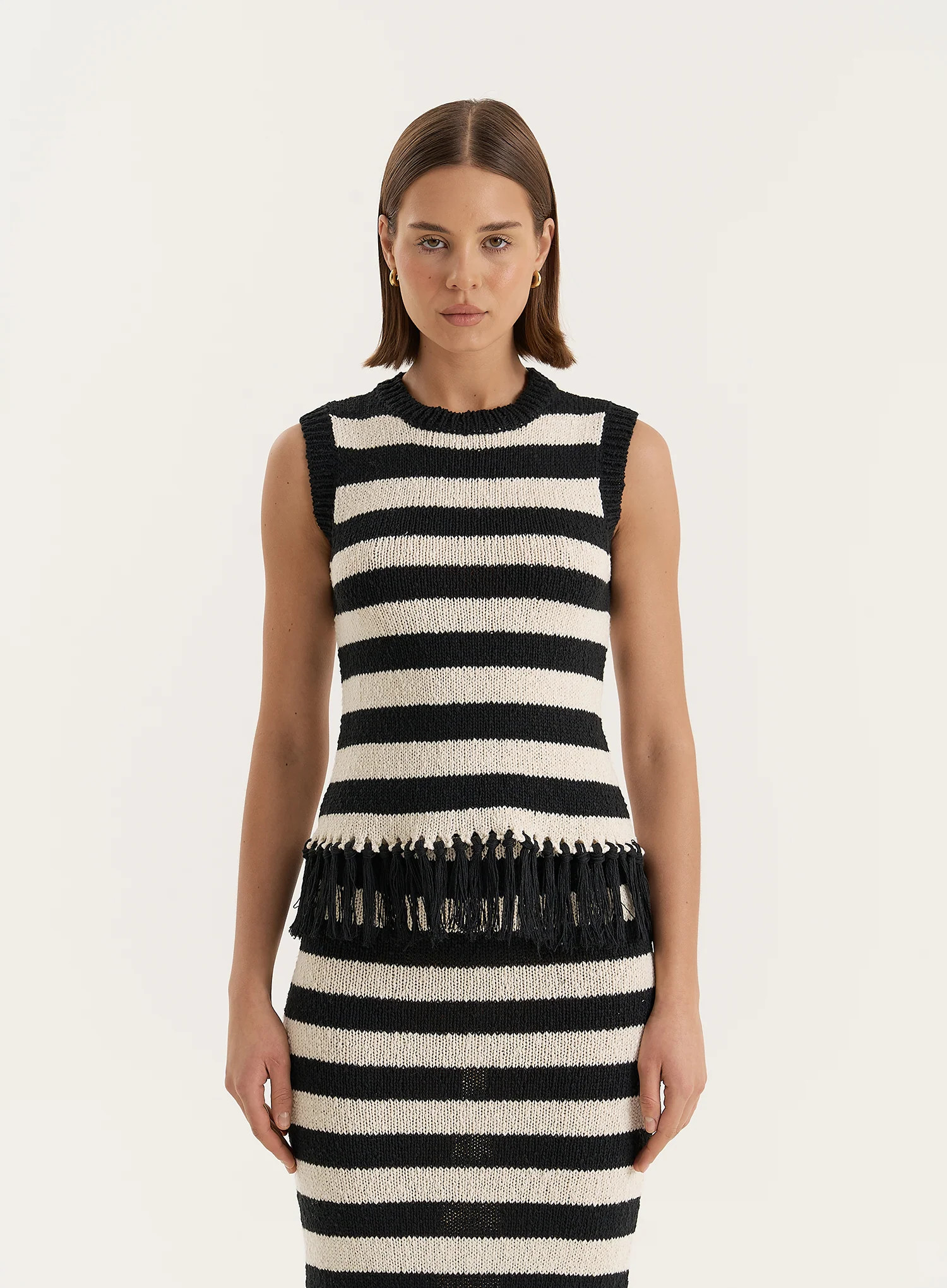 Striped Sleeveless Knitted Tassel Trim Top- Lauryn | 4th & Reckless