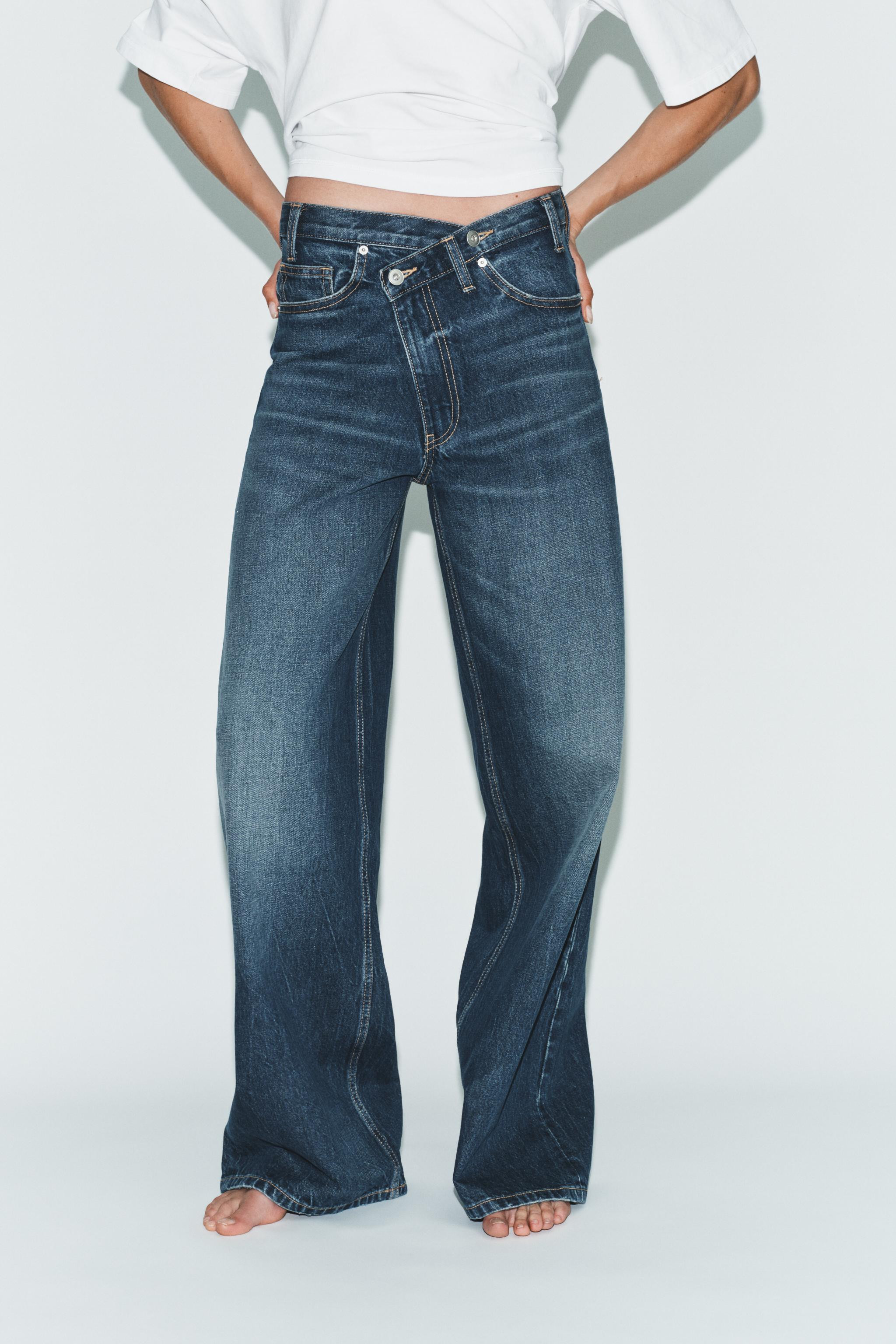 TRF HIGH-WAIST CROSSOVER WAIST WIDE LEG JEANS | Zara US