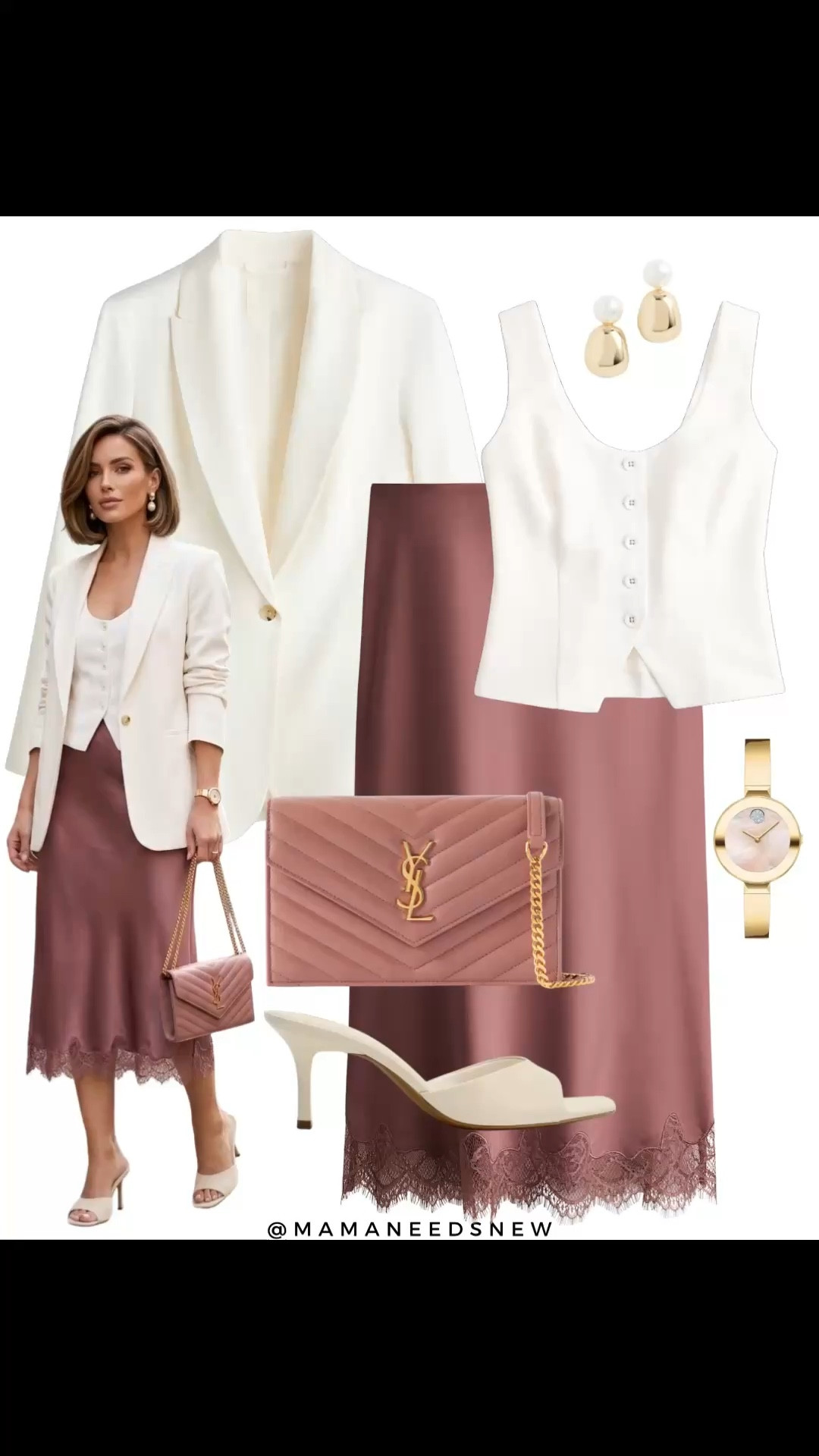A spring outfit with a blazer, vest top, lace trim slip skirt, heels & shoulder bag

#LTKSpringSale #LTKSaleAlert #LTKSeasonal