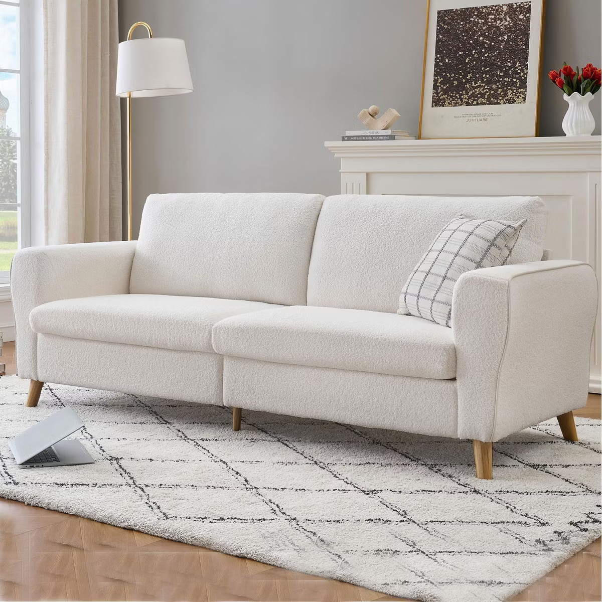 Garvee 84 Inch Modern Sofa, Large Loveseat Sofa with Style Armrests & Wood Feet, White Boucl¨¦ ... | Target