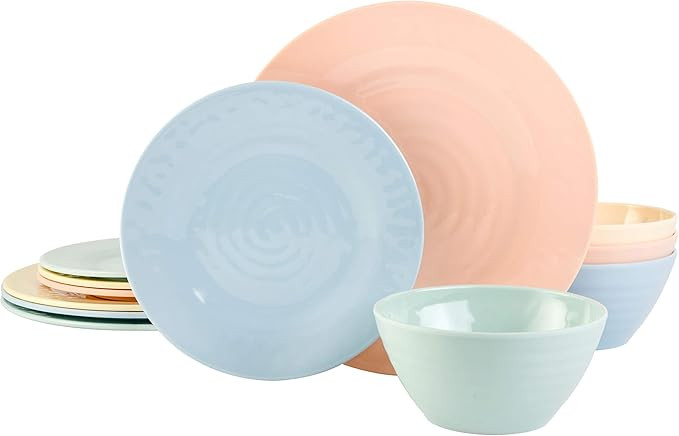 Gibson Home Brist Melamine Plastic Dinnerware Set, Service for Four (12pcs), Pastels | Amazon (US)