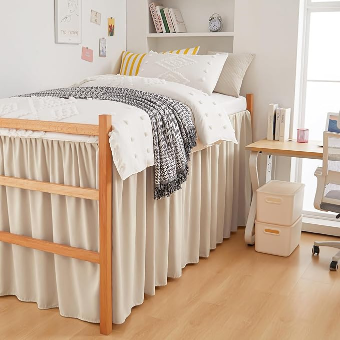 Dorm Bed Skirt, Twin XL with 32 Inch Drop, Microfiber Solid Dust Ruffle with Platform, Wrinkle Fr... | Amazon (US)