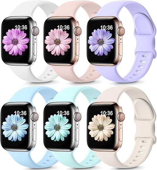 6 Pack Sport Bands Compatible with Apple Watch Bands 40mm 38mm 41mm 42mm 44mm 45mm 49mm,Soft Sili... | Amazon (US)