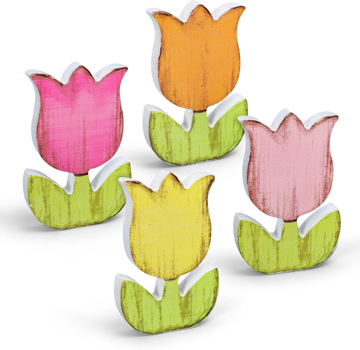 Whaline 4Pcs Spring Tulips Wood Signs - Rustic Farmhouse Flowers Table Decoration, Retro Centerpi... | Amazon (US)