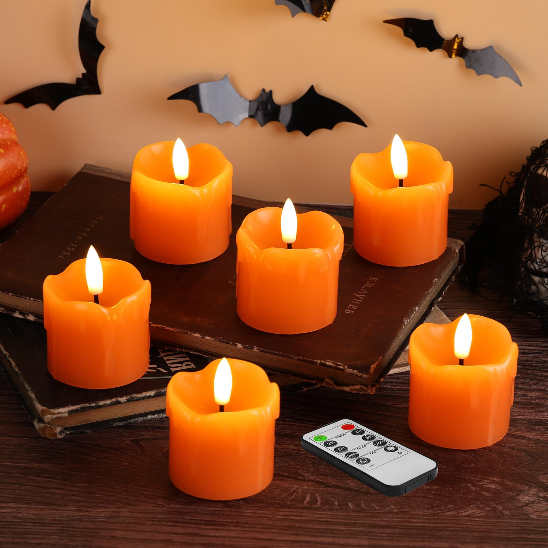 Eywamage Orange Flameless Votive Candles with Remote Batteries, Dripping Wax Halloween Fall LED C... | Amazon (US)