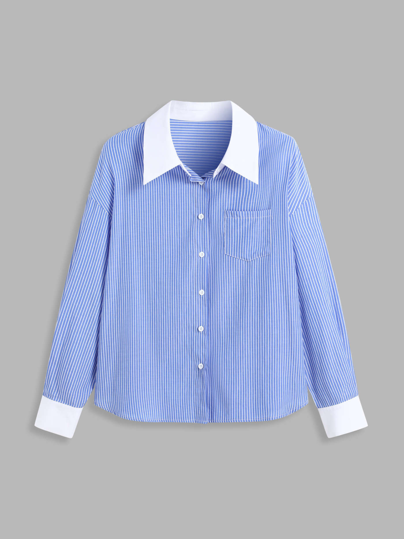 Cotton-blend Collar Striped Long Sleeve Shirt Curve & Plus | Cider