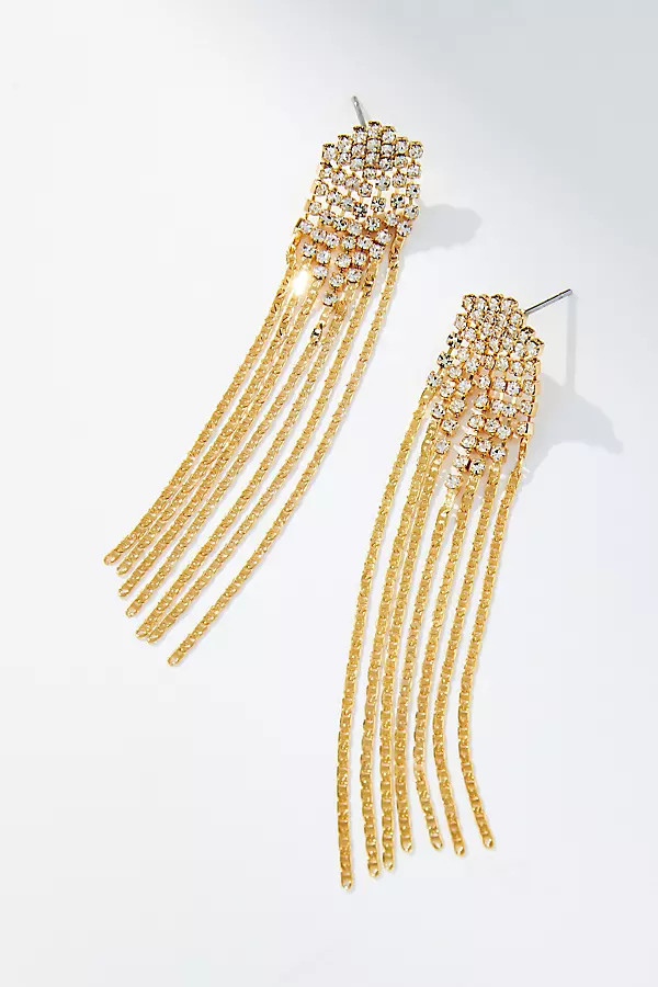 Pavé Crystal Fringe Earrings By By Anthropologie in Gold | Anthropologie (US)