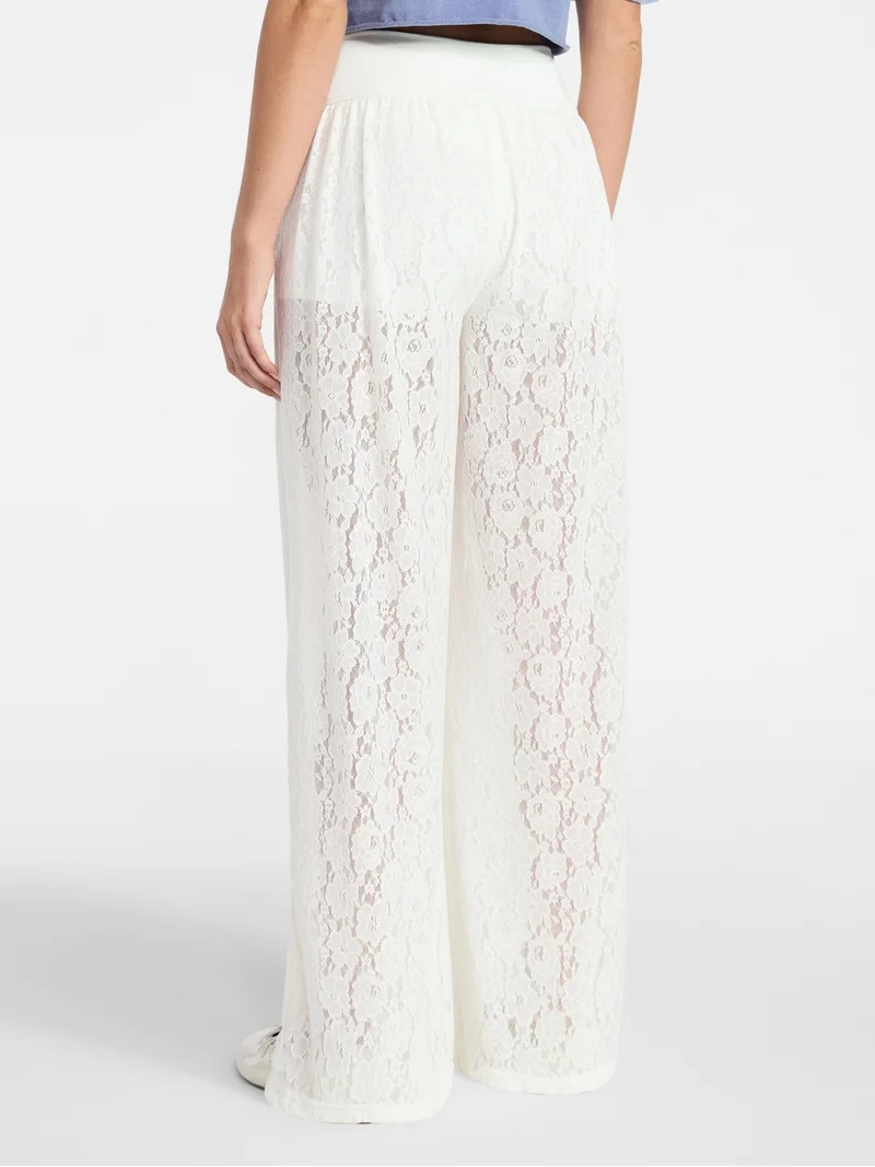 No Boundaries Lace Knit Wide Leg Pant, Women's | Walmart (US)