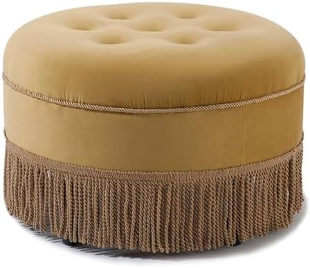 MAKLAINE Traditional Tufted Decorative Round Ottoman in Gold Velvet | Amazon (US)