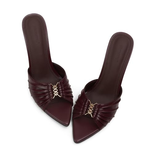 iiimmu Heeled Mules for Women 3.5 IN Stilettos Slip On Sandal Heels Sexy Mule Heels, Burgundy, Size 9 | Amazon (US)