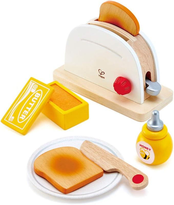 Hape White Wooden Pop-Up Toaster Set Pretend Play Breakfast Accessories for Preschoolers | Amazon (US)