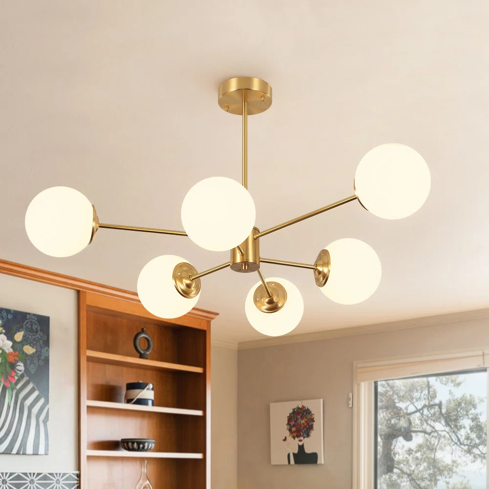 Mid-century Brass 6-Light Frosted Glass Sputnik Tiered Chandelier | Wayfair North America