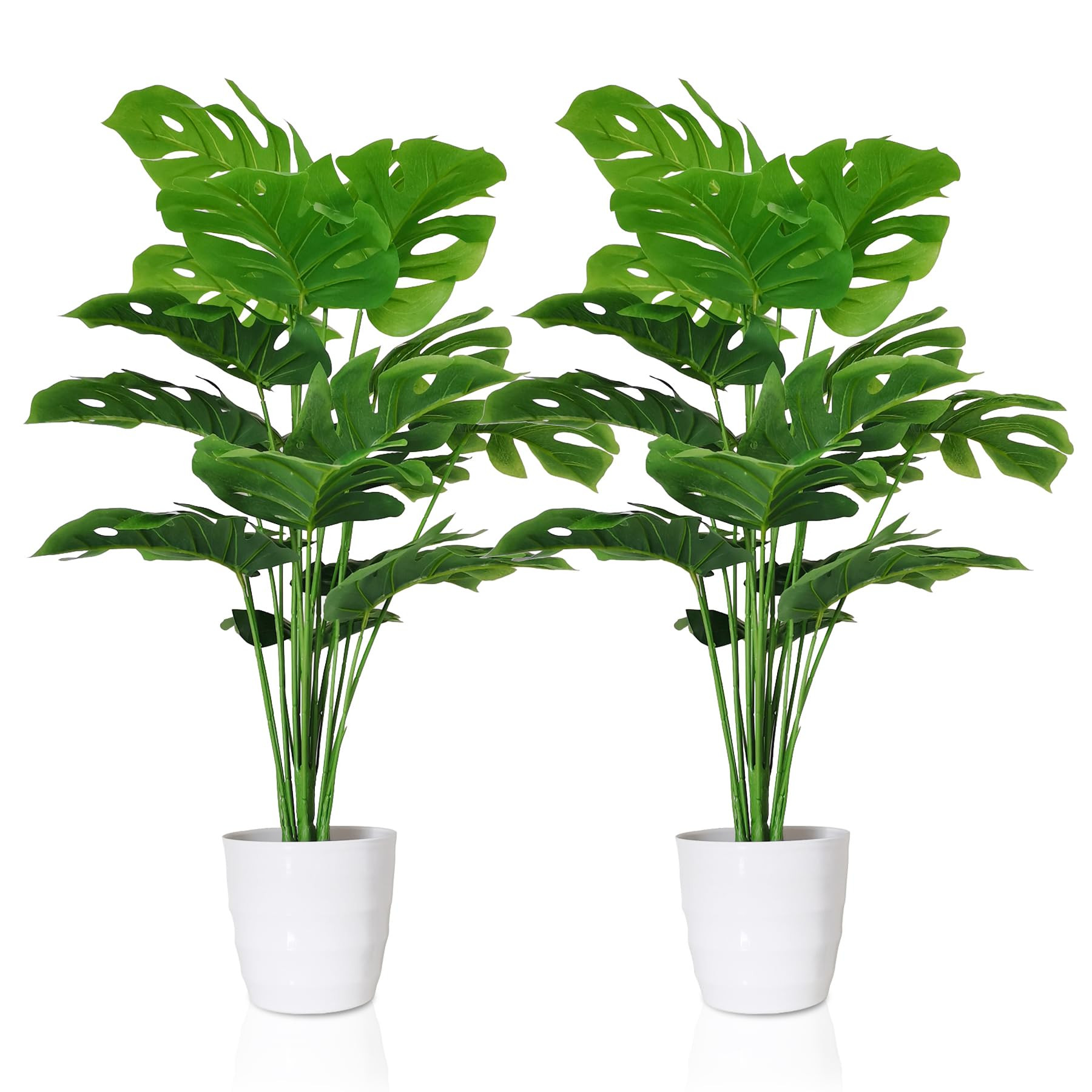 SAJANDAS Set of 2 Artificial Monstera Deliciosa Plants in Pots, Fake Tropical Palm Tree with Gree... | Amazon (US)