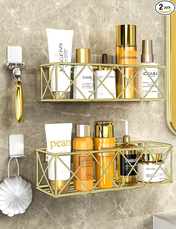 Iperlife Shower Caddy Gold, 2 Pack Shower Shelves Strong Adhesive Bathroom Shower Organizer with ... | Amazon (US)