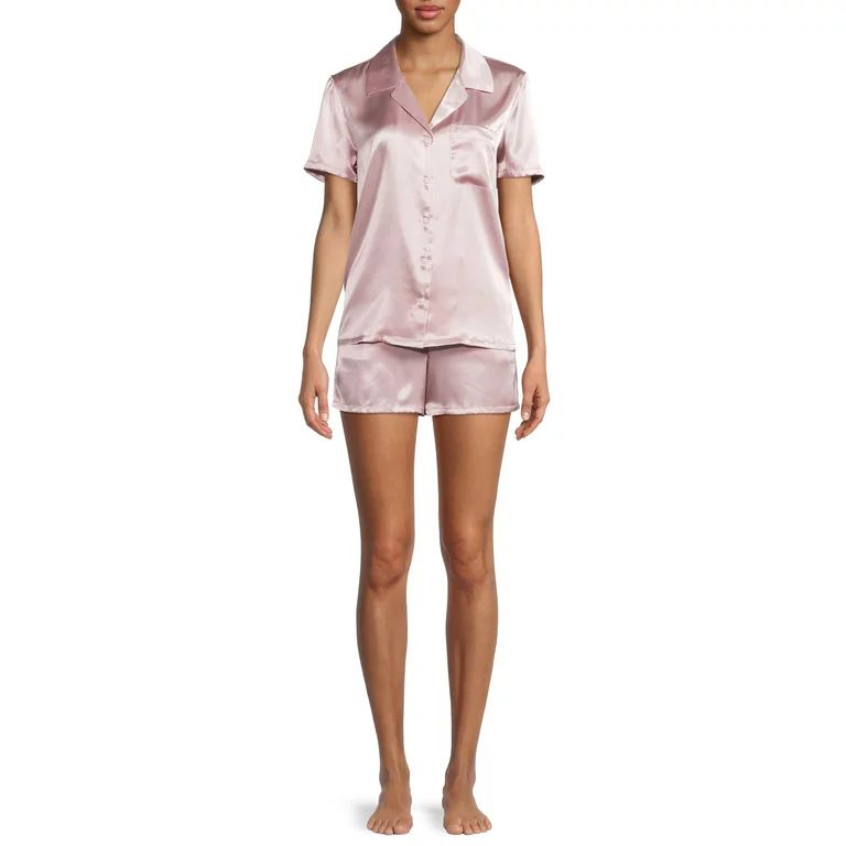 Sealy Sleepwear Women's Satin Notch Collar Sleep Top and Shorts Pajama Set with Pillowcase, 3-Pie... | Walmart (US)