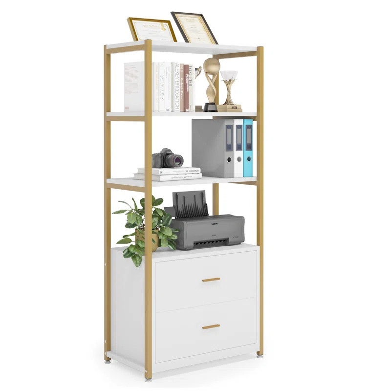 Bookcase Bookshelf With 2 Drawers, 4 Tier Indutrial Etagere Display Book Shelf For Home Office, B... | Wayfair Professional
