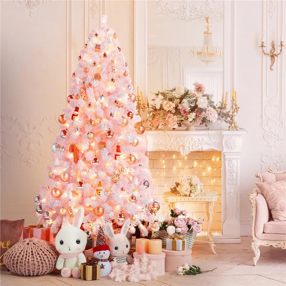 Pre-lit Flocked Artificial Christmas Tree with Foldable Stand | Wayfair North America