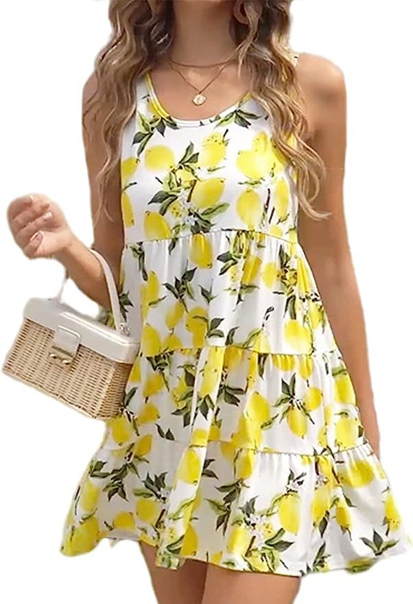 Hotouch Women Swing Dresses Flowy Mini Sundress Sleeveless Tiered Summer Dress Casual Ruffle A Li... | Amazon (US)