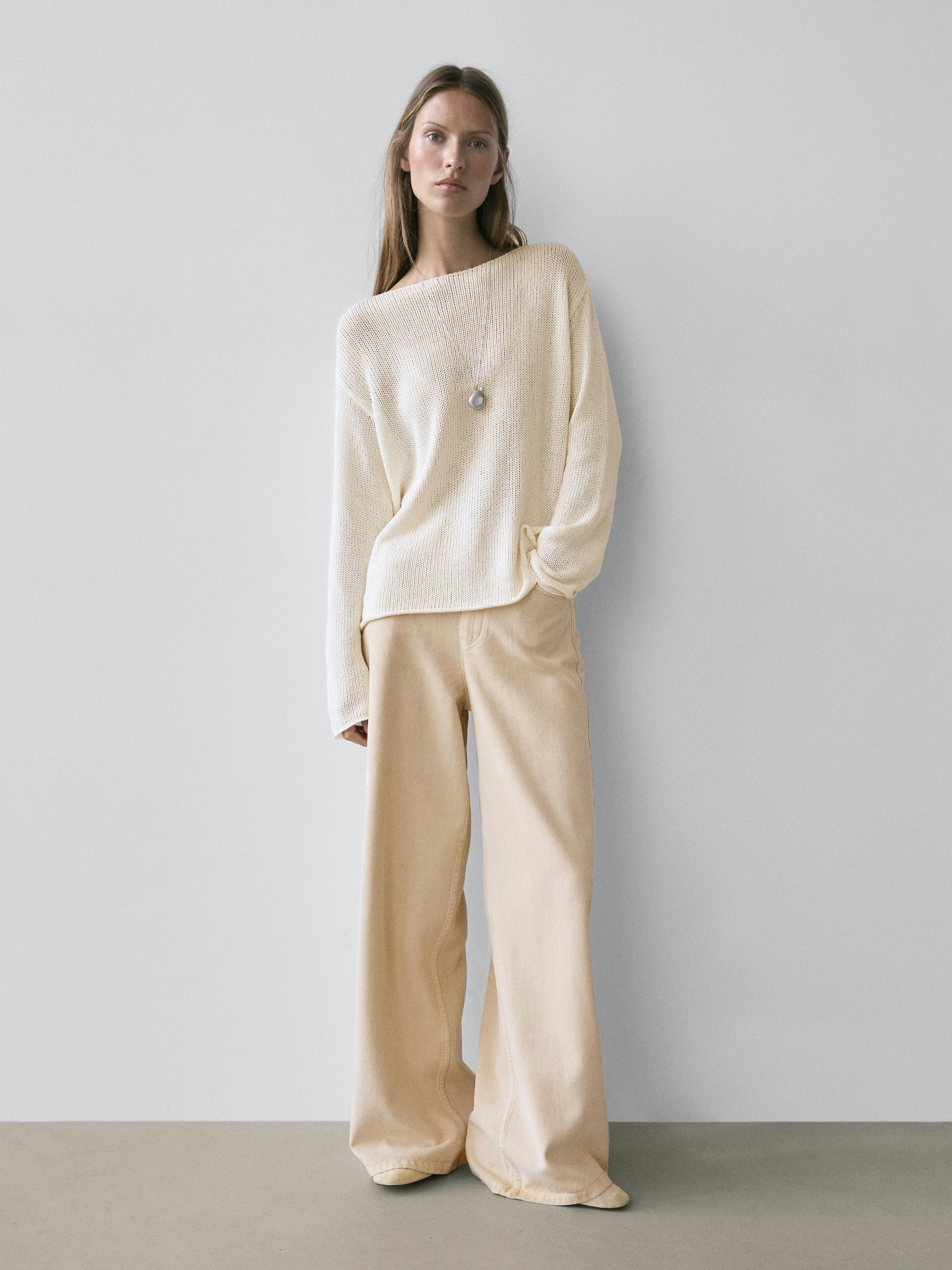 Cotton blend cutwork sweater | Massimo Dutti UK