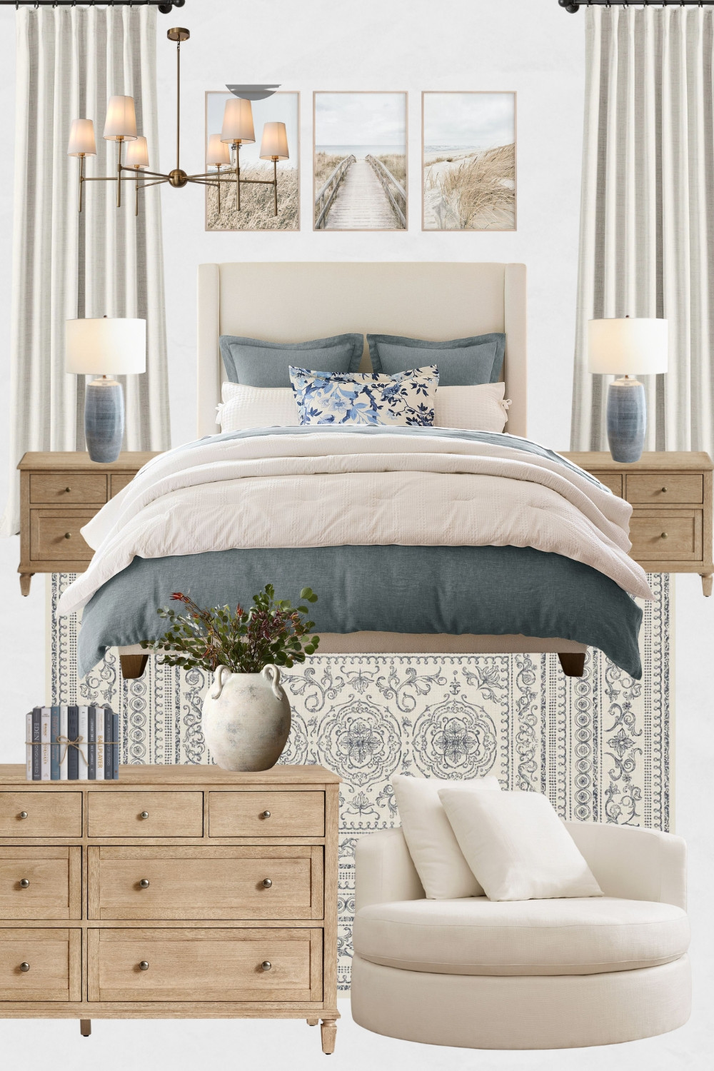 Calm Coastal Bedroom Moodboard, Coastal Bedroom Design Ideas, Coastal Bedroom Decor, White Oak Nightstands, White Oak Dresser, Cream Lounger, Coastal Wall Art, Ceramic Blue Table Lamps, Serene Bedroom, Beachside Bedroom

#homedecor #coastalbedroom #calmbedroom #bed #nightstand #dresser #coastalinteriors 

 

#LTKHome #LTKSaleAlert