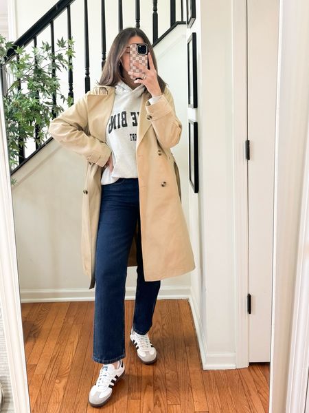 Spring capsule mom outfit 
Weekend casual look
Wearing size small on the sweatshirt
Small on the trench coat ( I also linked another option)
Jeans are TTS (I’m 5’6’’ and ordered the Short Lenght! It’s the perfect lenght to pair with sneakers!)

#LTKfindsunder100 #LTKfindsunder50