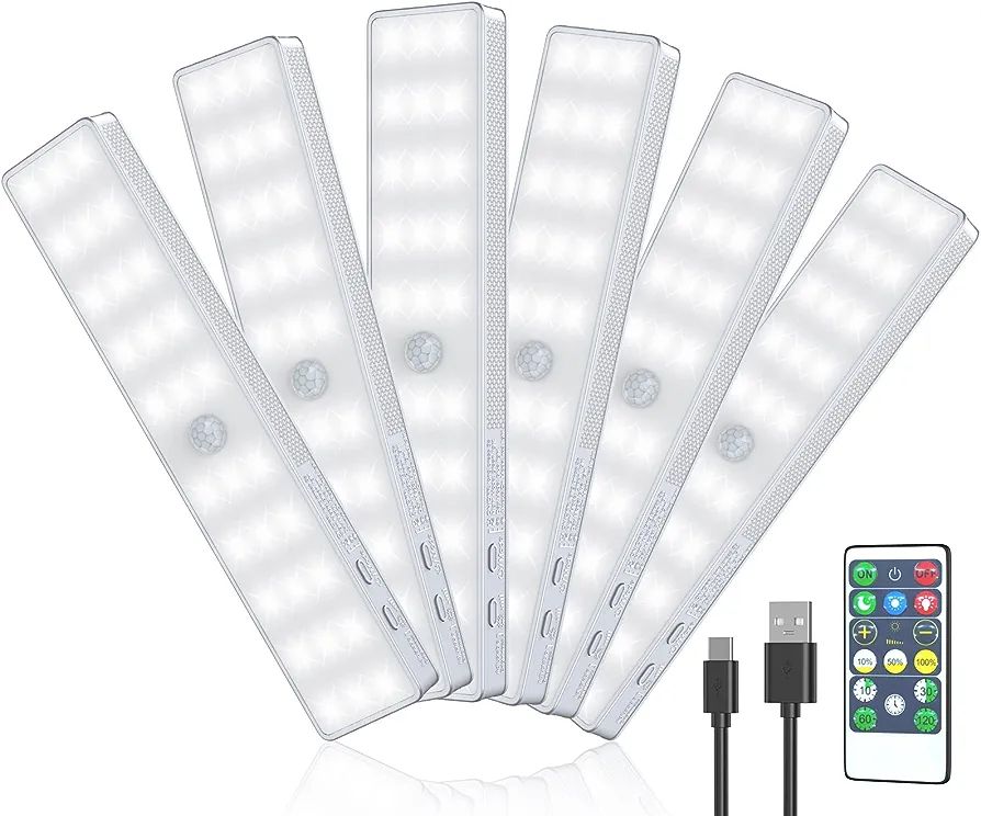 LED Closet Light, 6 Pack 30LEDs Dimmer USB Rechargeable Motion Sensor Light Under Cabinet Lightin... | Amazon (US)