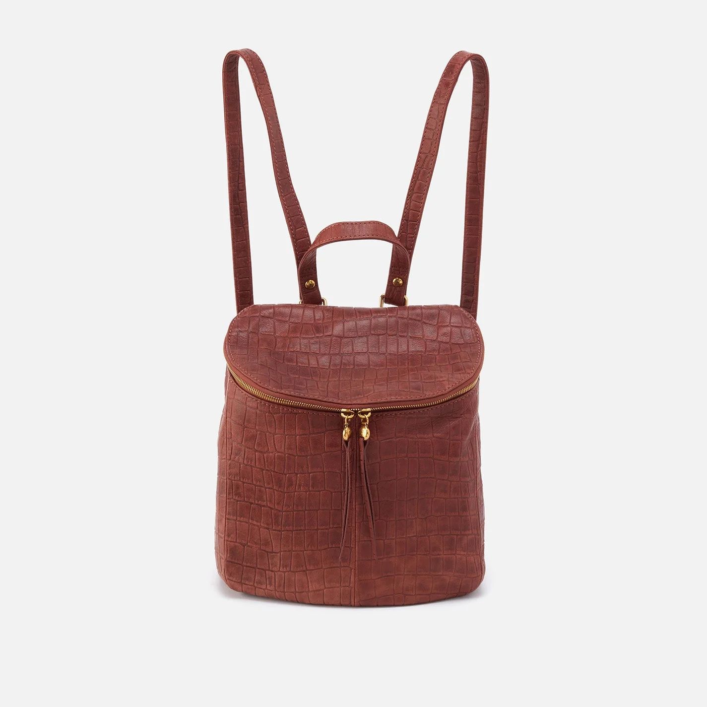 River Backpack in Croco Embossed Leather - Brandy | HOBO Bags