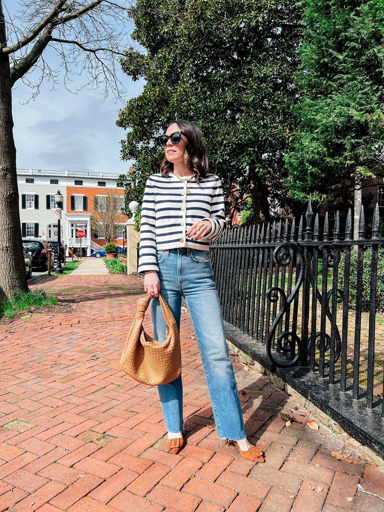 Spring outfit, striped cardigan, straight leg jeans 

#LTKstyletip #LTKover40