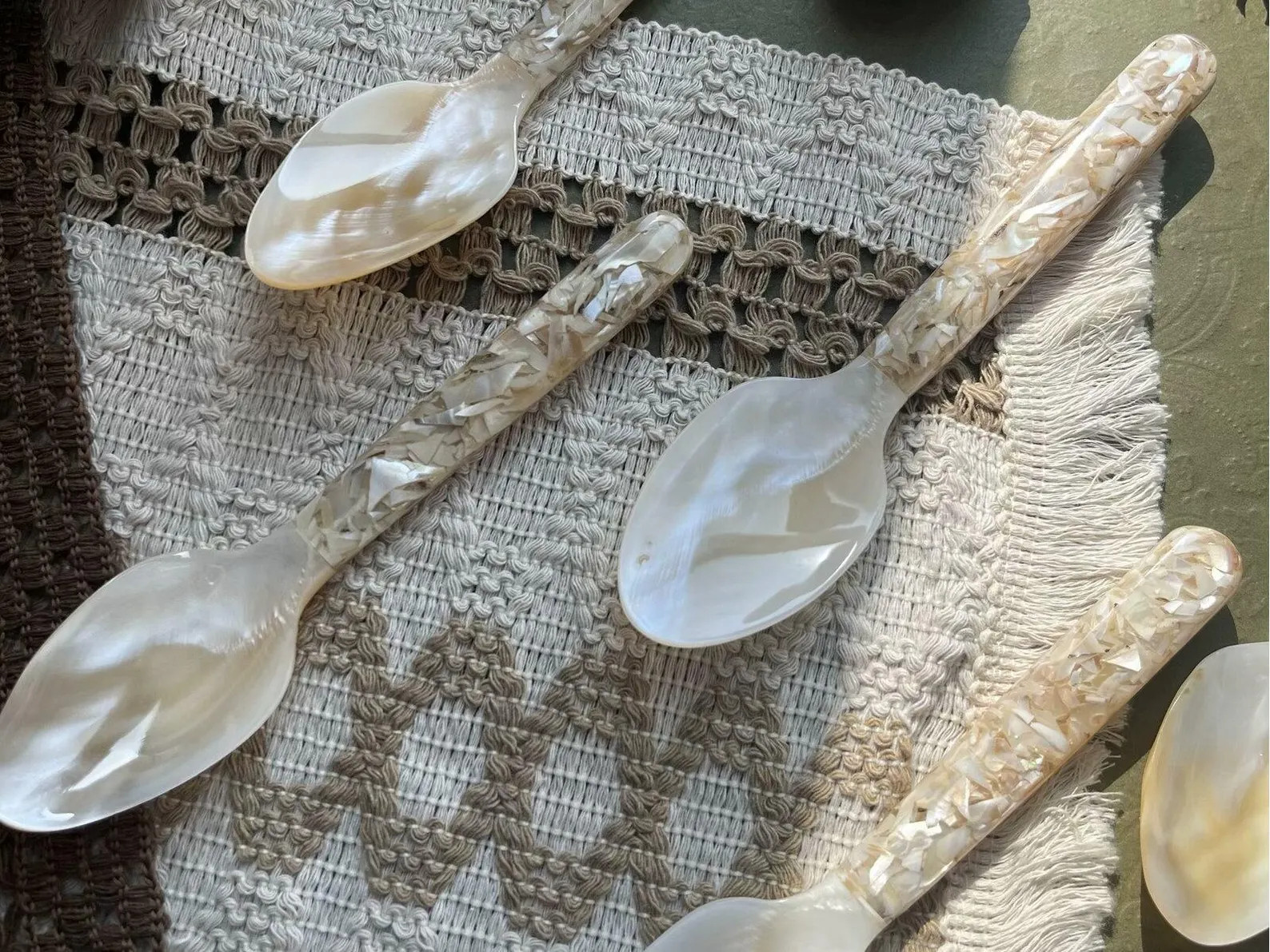 Hand Carved Mother of Pearl Teaspoons Set of 2 Chipped Spoons Handmade Deluxe Spoons - Etsy | Etsy (US)