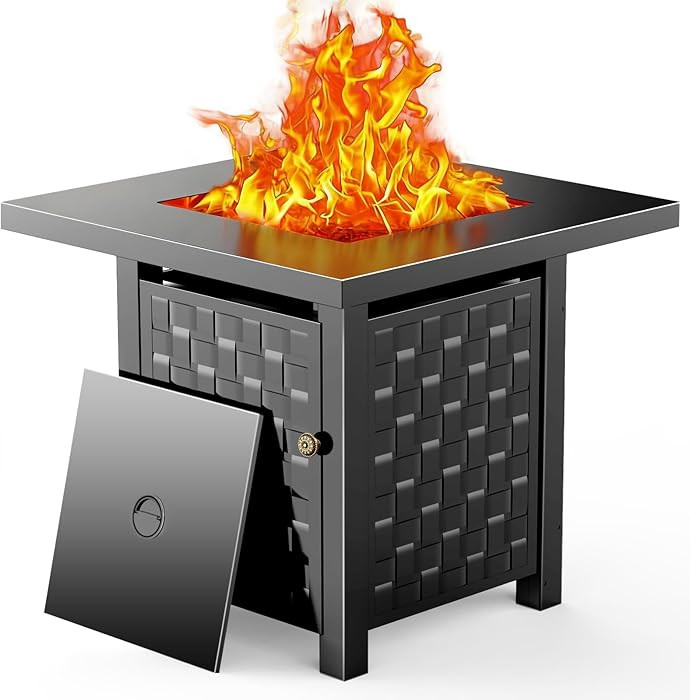 28 Inch Propane Fire Pit Table, 50,000 BTU 2 in 1 Fire Pit Table, Metal Tabletop, Adjustable Flam... | Amazon (US)