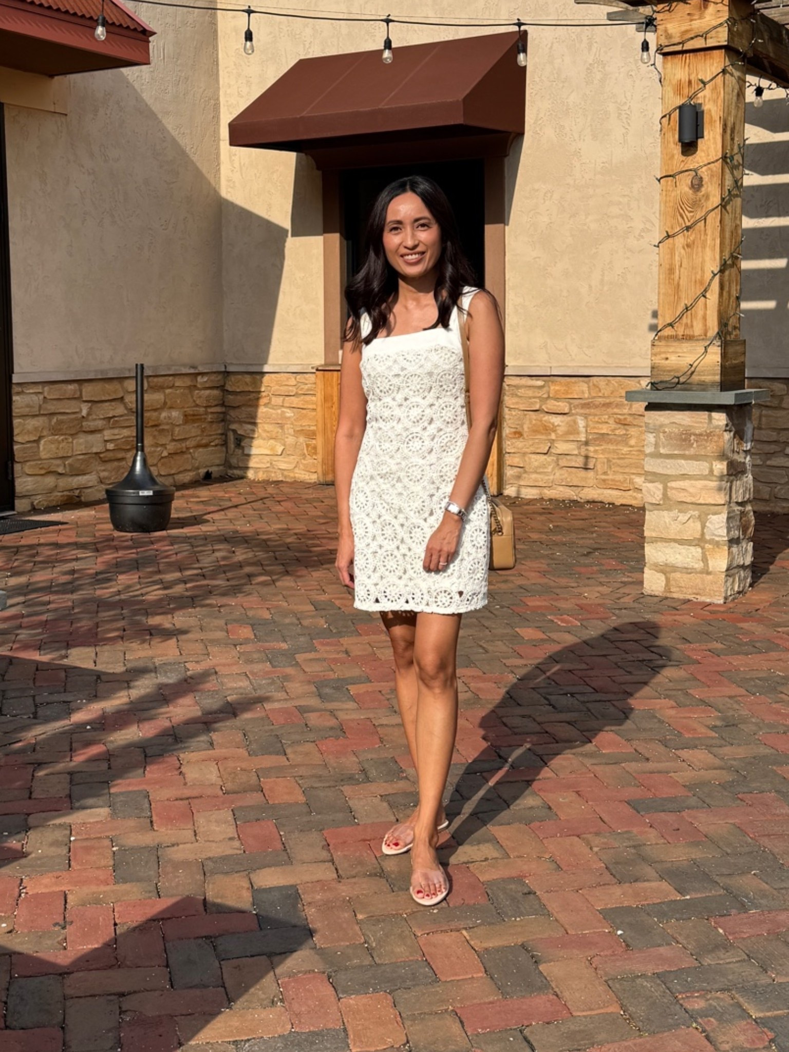 My birthday dinner outfit. White dress. Summer dress. Vacation dress. 
(currently on sale for $48)
- I was looking for a different type of dress a few weeks ago and saw this one and tried it on a whim. It’s cute and bought it for future vacations. I love the square neckline, pretty crochet details, and all natural fabric. 
- You could dress it up with heels; I wore it more casual with clear strap flat sandals. 
- I sized down. It does run roomy through the hips. 
- Clean beauty makeup from @Merit

#LTKOver40 #LTKTravel