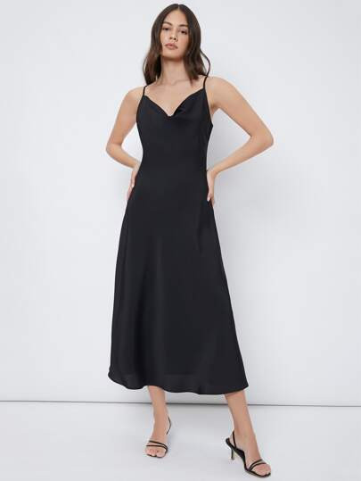 SHEIN BASICS Cowl Neck Solid Slip Dress | SHEIN