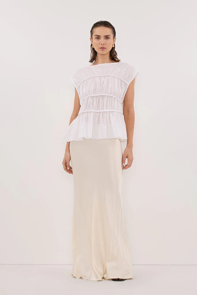 FLYNN WHITE LINEN BLEND TIERED TOP | DISSH