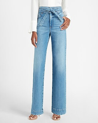 Super High Waisted Belted Wide Leg Jeans | Express
