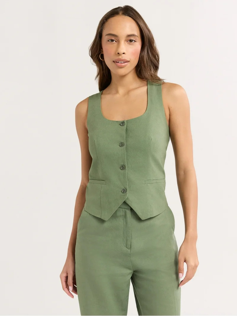 Sofia Jeans Women's Linen Blend Fitted Vest, Sizes XS-XXXL - Walmart.com | Walmart (US)