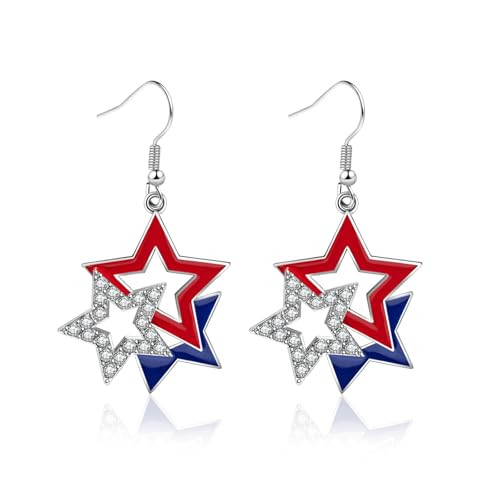 Amazon.com: July 4th Independence Day Earrings American Flag Five-pointed Star Earrings Dangle Ea... | Amazon (US)