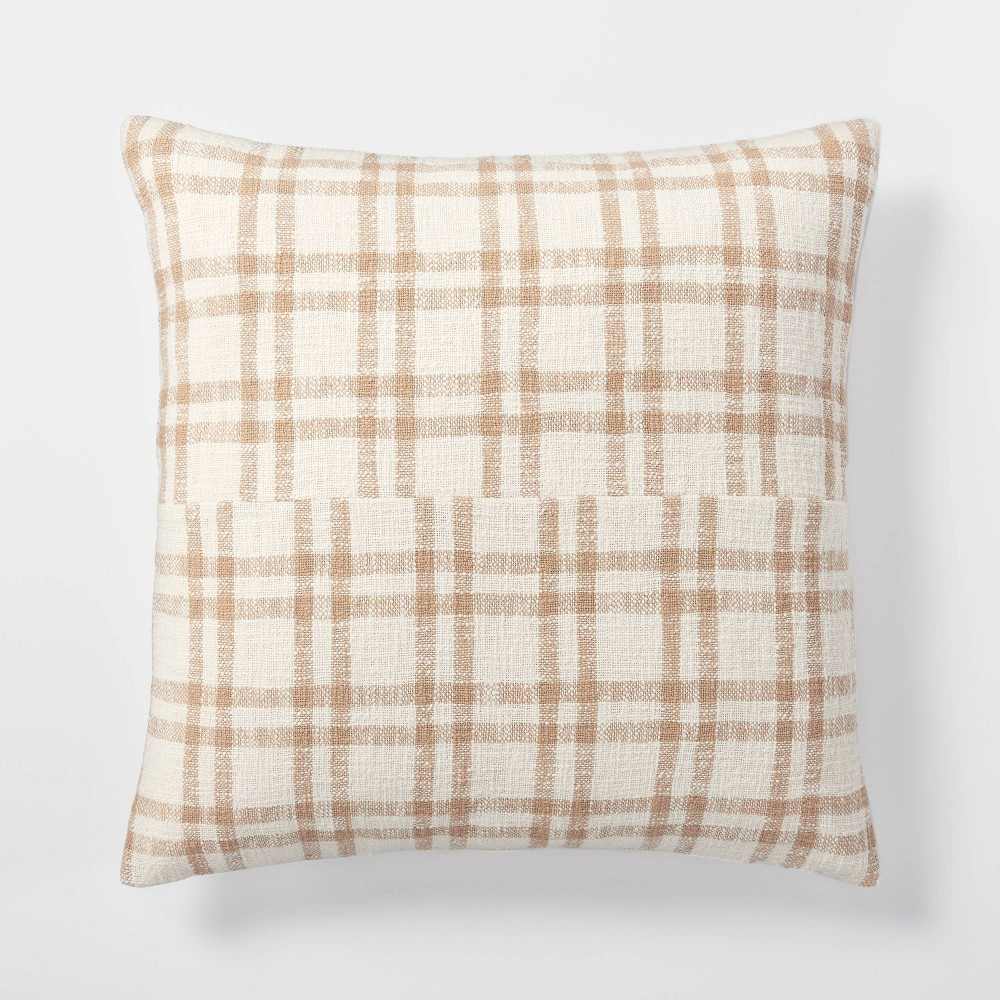 Oversized Woven Plaid Square Throw Pillow with Exposed Zipper Brown/Cream - Threshold designed with  | Target