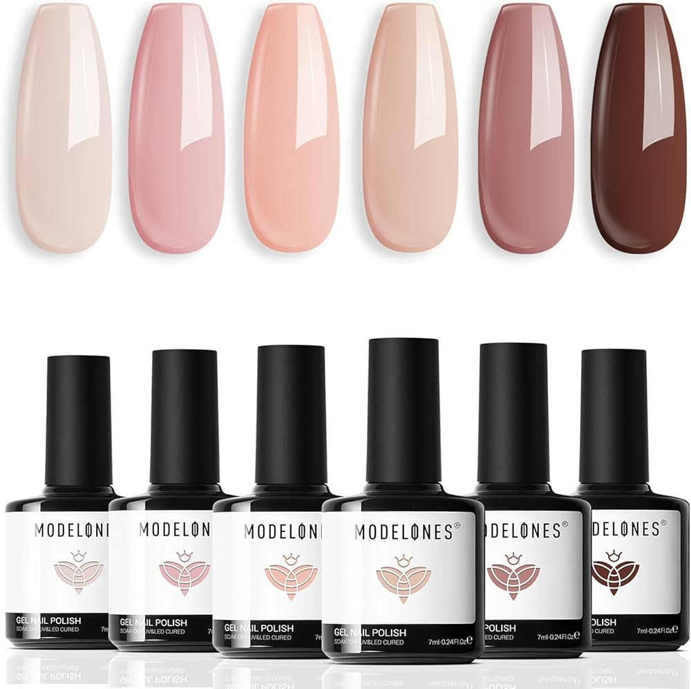 modelones Gel Nail Polish Kit -6 Colors Spring Nude Pink Gel Polish Set Skin Tones Neutral Brown ... | Amazon (US)
