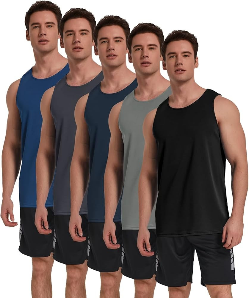 TELALEO 5 Pack Men's Workout Tank Tops Sleeveless Mesh Muscle Gym Shirt Quick Dry Black/Gray/Char... | Amazon (US)