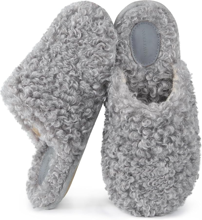 Snug Leaves Women's Scuff Slippers Furry Cute Curly Faux Wool Slip-on Indoor Memory Foam House Sh... | Amazon (US)