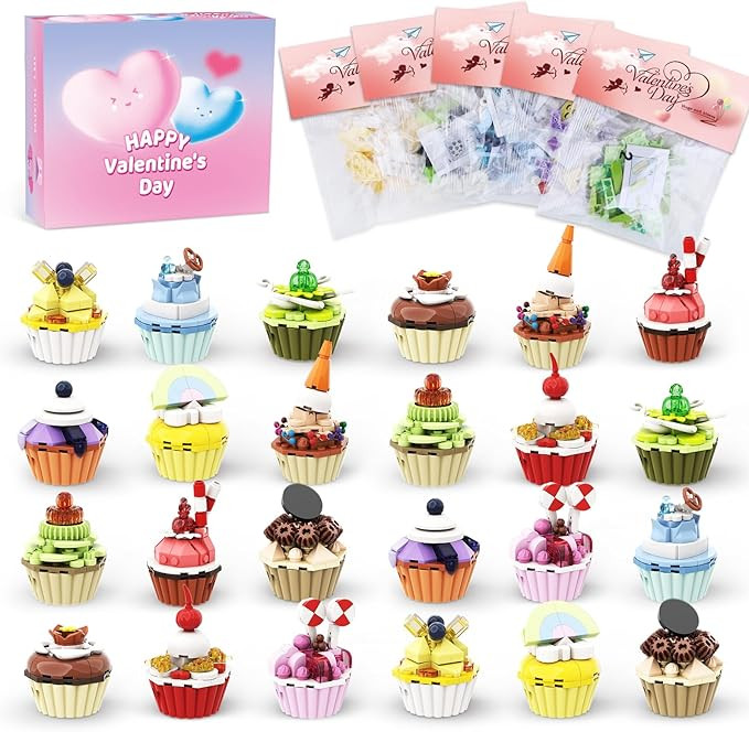 Uiseba Valentines Day Gifts for Kids Classroom/School,24PCS Cake Building Blocks and Valentines C... | Amazon (US)