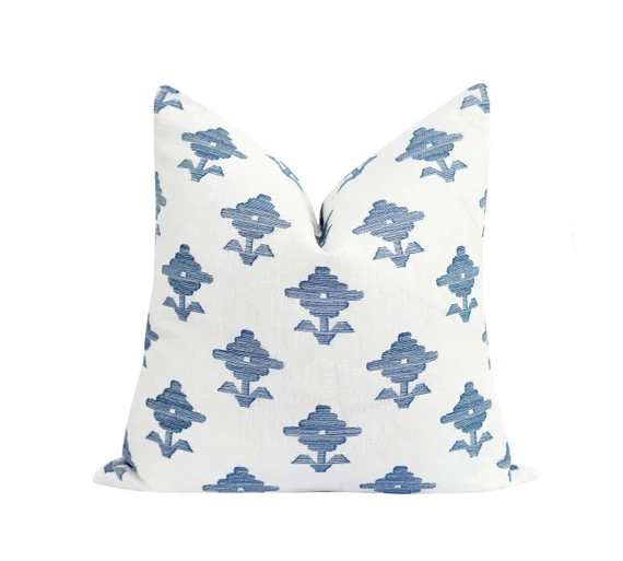Modern Blue Floral Pillow Cover Blue and White Pillow Cover - Etsy | Etsy (US)