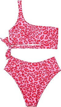 MOOSLOVER Women One Shoulder High Waisted Bikini Tie High Cut Two Piece Swimsuits | Amazon (US)