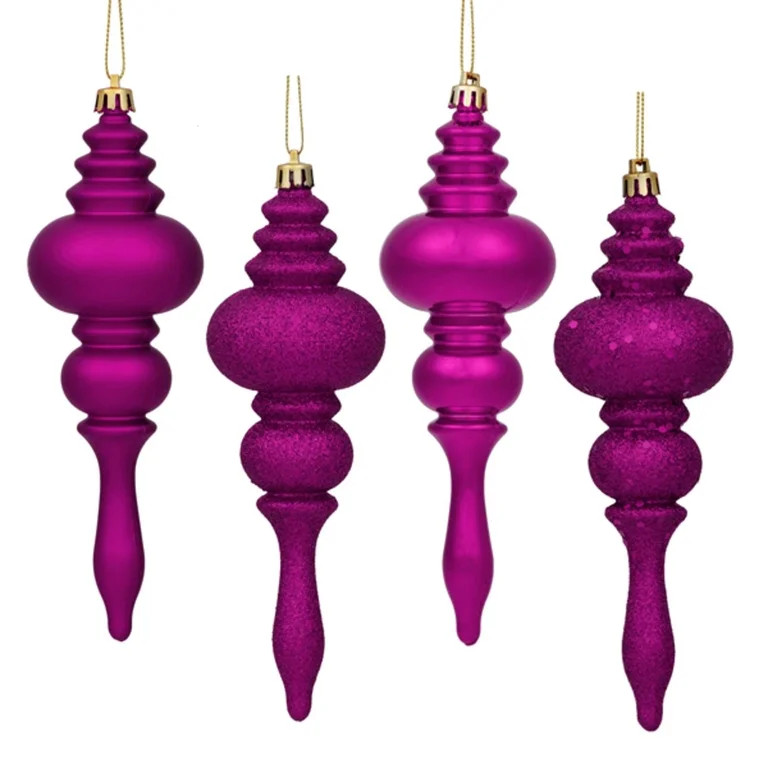 8ct Light Magenta Pink Regal 4-Finish Shatterproof Finial Christmas Ornaments 7" - Walmart.com | Walmart (US)