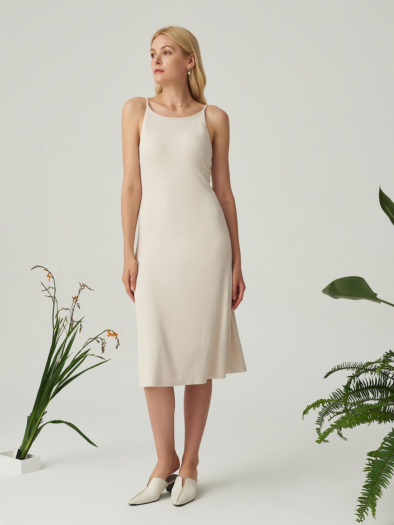 PREMIUM RAYON RIBBED SLIP DRESS | SHEIN