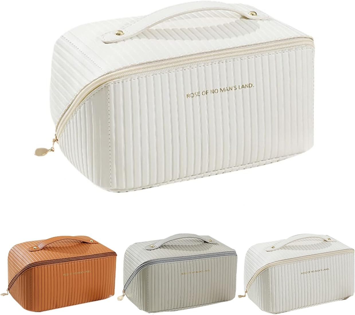 FlyGift Large Capacity Travel Cosmetic Bag, Large Opening Makeup Bag, PU Leather Waterproof Cosme... | Amazon (US)