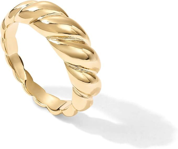 PAVOI 14K Gold Plated Croissant Dome Ring Twisted Braided Gold Plated Ring | Chunky Signet Ring | Amazon (US)