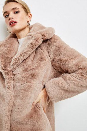 Wide Collar Faux Fur Jacket | Karen Millen UK & IE