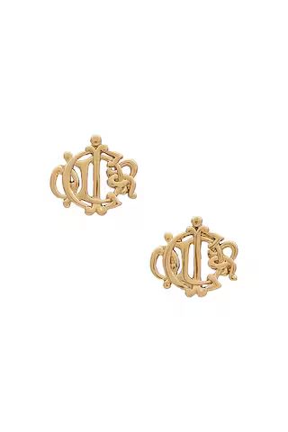 FWRD Renew Dior Emblem Logo Earrings in Light Gold from Revolve.com | Revolve Clothing (Global)