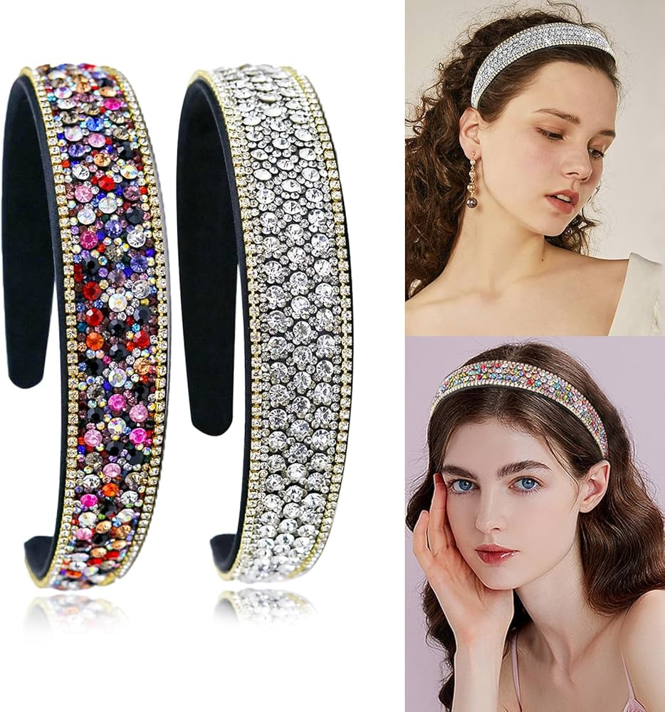 2 Pieces Gorgeous Rhinestone Headbands Fashion Hair Accessories Glitter Sparkly Crystal Diamond H... | Amazon (US)
